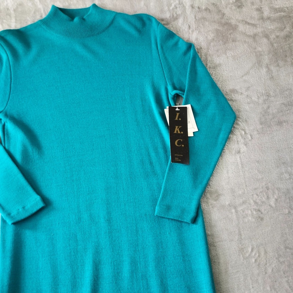 VTG I.K.C. Green Italian Orlandi Wool Blend Mock Neck Knit Sweater Dress M‎ New - Picture 6 of 16